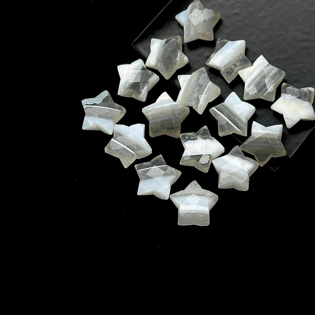 White Lace Agate Faceted Star Shape Beads, Natural White Lace Agate Star Shape Briolettes, Loose Star Gemstone Charms for Jewelry, 10 MM