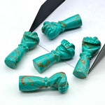 Load image into Gallery viewer, AAA Copper Turquoise Hand Shape Carving, Green Turquoise Punch Shape Stone, 27 MM Loose Hand Fist Charm For Jewelry Making, Hamsa Charms