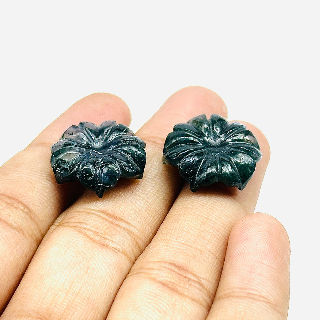Natural Moss Agate Flower Shape Carved Gemstone, Moss Agate Flower Shape Carving, Gemstone For Jewlery 17 mm, Craft Making Flower Charm