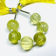 1,2,3,4,5 pcs 100% Natural Lemon Quartz Carved Melon Shape Beads Strand, Melon Shape Gemstone, Gemstone For Jewellery, 12 mm