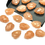 Load image into Gallery viewer, Peach Moonstone Leaf Shape Carving Beads, 9X13 MM Peach Moonstone Gemstone Briolette's, Leaves Shape Faceted Gemstone For Jewelry Making