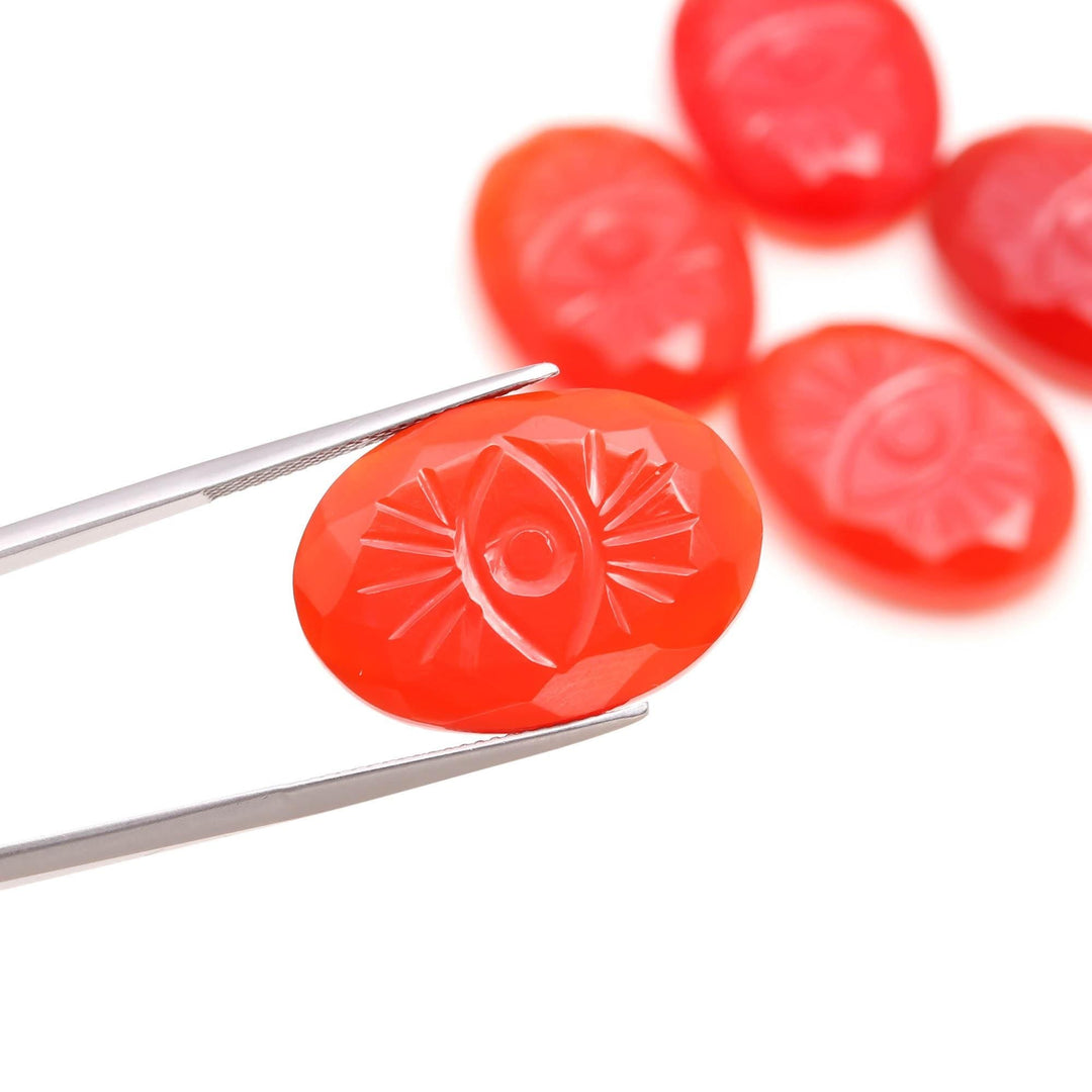 AAA Carnelian Evil Eye Shape Gemstone, Orange Carnelian Hand Carved Stone Beads for Jewelry Making, 25 MM Loose Carved Evil Stone
