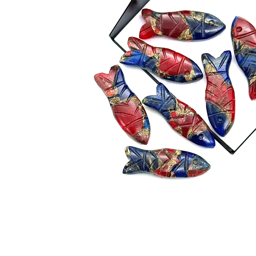Rare Blue Red Copper Turquoise Fish Shape Gemstone, AAA Turquoise Fish Shape Beads, Crystals Fish for Jewelry Making, Fish Charms, 23X9 MM