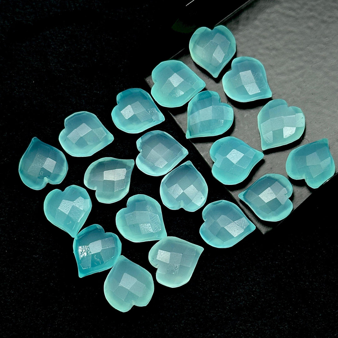 Beautiful Aqua Chalcedony Heart Shape Beads, Hand Carved Heart Charms for Jewelry Making, Faceted Heart Shape Briolette's, 13 MM