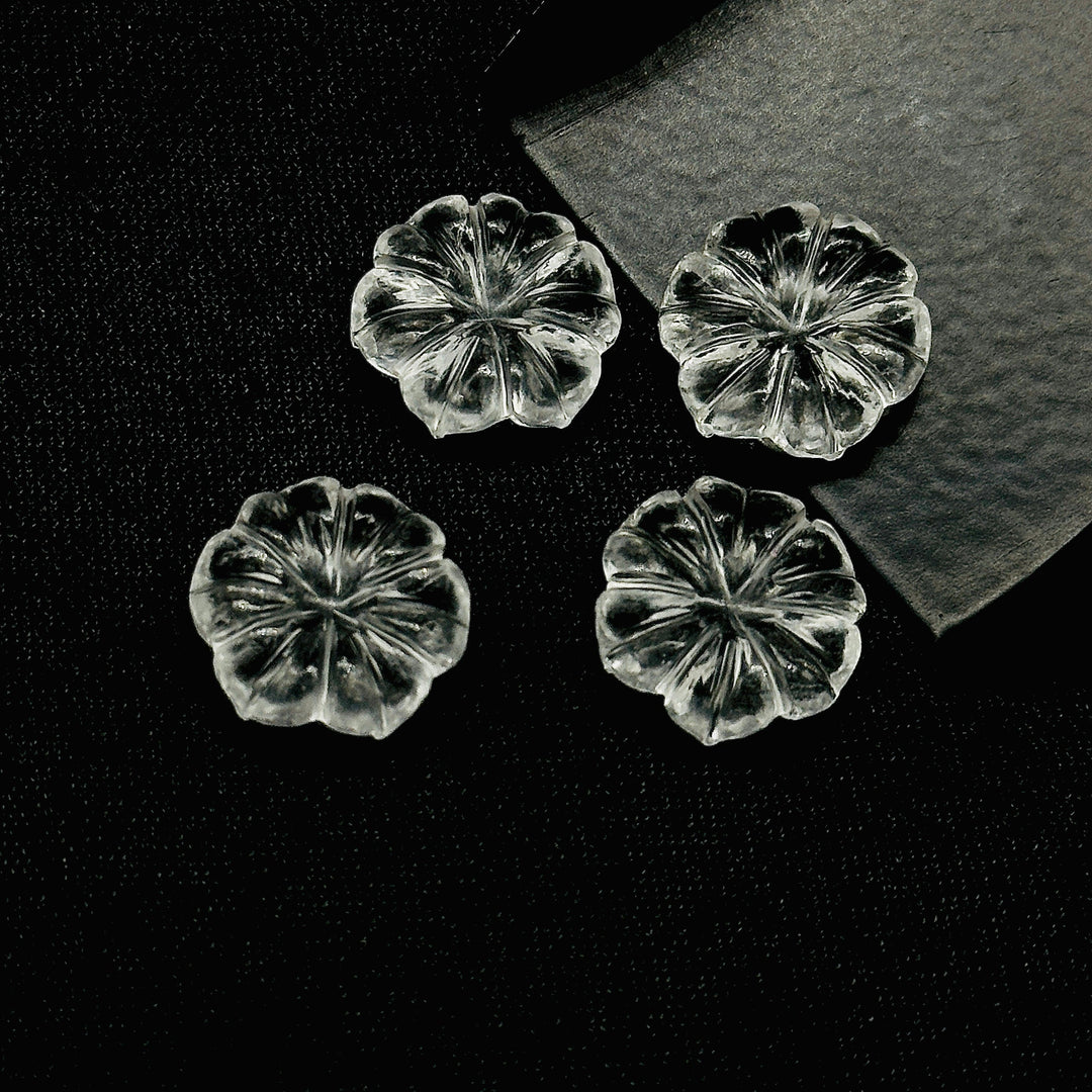 Natural Crystal Quartz Flower Shape Carved Gemstone, Flower Shape Carving, Carved Gemstone For Jewlery 17 mm, Craft Making Flower Charm