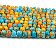 Excellent Quality Oyster Copper Turquoise Beads, Orange & Blue Copper Tuquoise Smooth Rondelle Beads, 8-10 mm, 4 Inch Line, Wholesale Beads