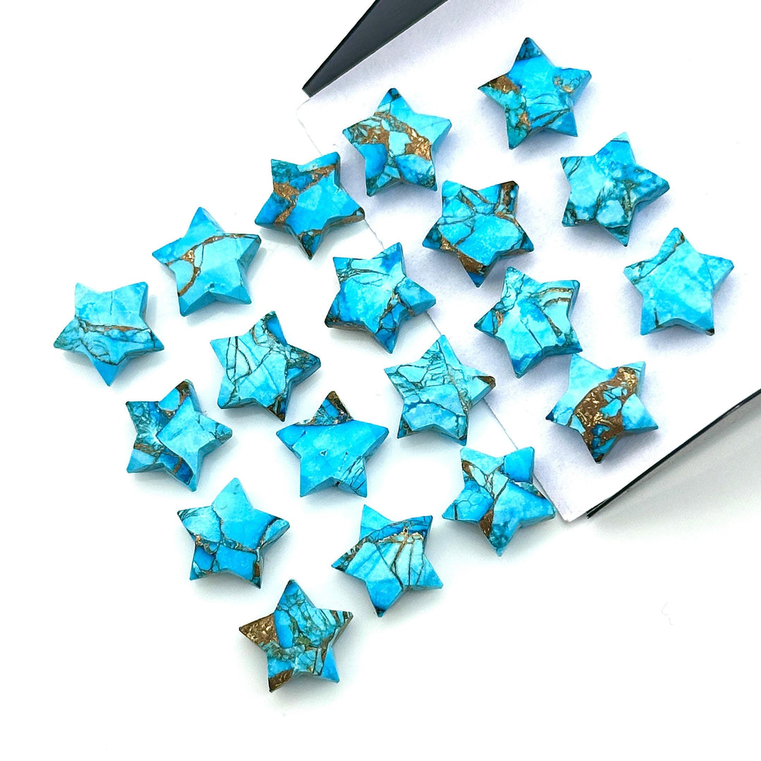AAA Copper Turquoise Star Shape Briolette's, Faceted Hand Carved Star Gemstone, Turquoise Loose Star Beads for Jewelry Making, 10 MM