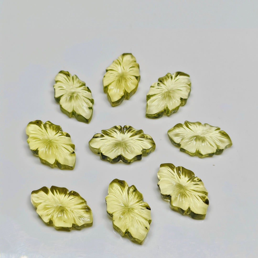 1,2,3,4,5 pcs 100% Natural Lemon Quartz Flower Shape Carved Gemstone, Flower Shape Carving, Carved Gemstone For Jewellery 20X12 mm
