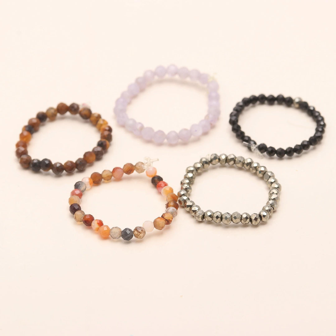 Beaded Stackable Gemstone Rings, Stretchable 2 MM Round Faceted Beads Rings, Elastic Handmade Rings for Women, Promise Ring for Her