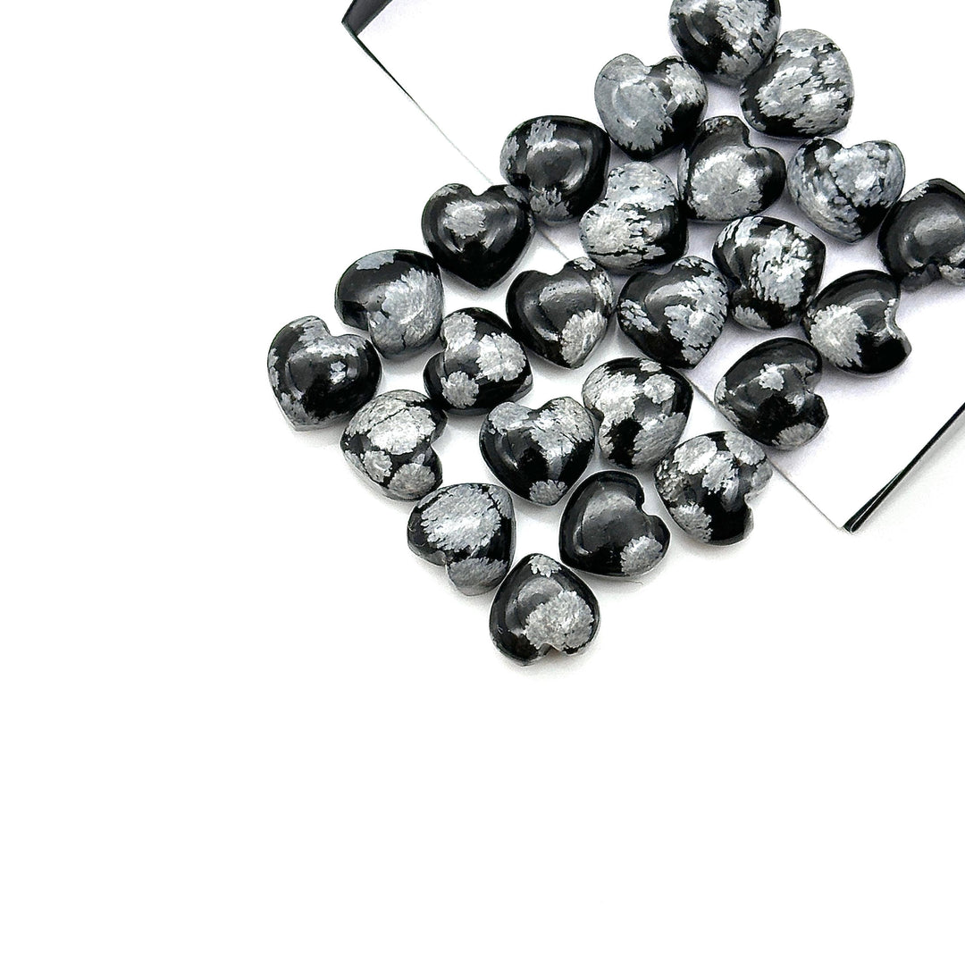 AAA Snowflake Obsidian Heart Shape Briolette's, Smooth Heart Shape Beads, Hand Carved Gemstones, Jewelry and Craft Wholesale Beads 8 MM