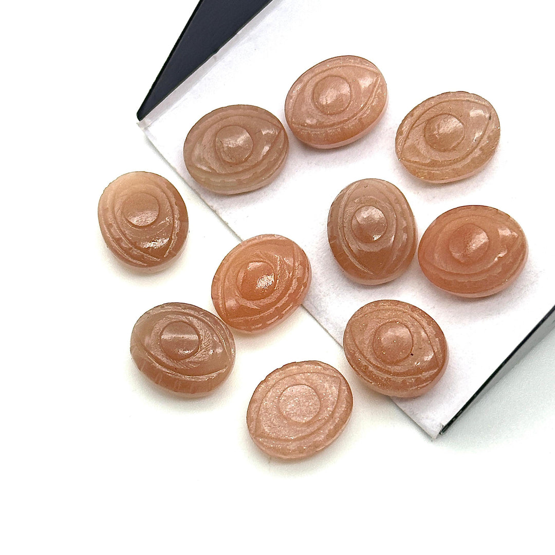 AAA Peach Moonstone Evil Eye Shape Briolettes, Natural Moonstone Eye Shape Carved Beads, Evil Eye Hand Carved Gemstones, 12 MM, Eye Charms
