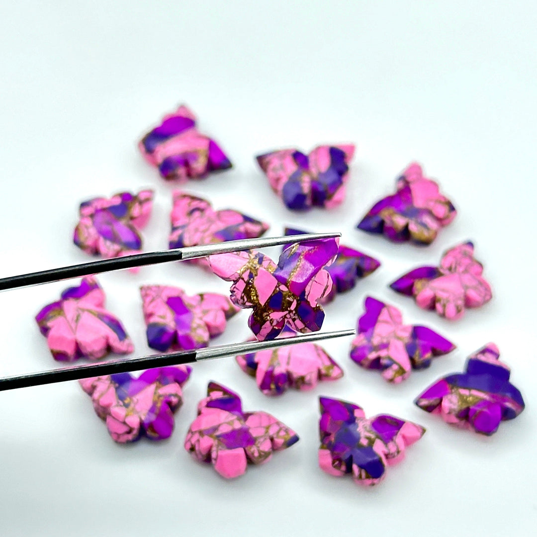 Amazing Pink & Purple Mohave Copper Turquoise Butterfly Beads, Faceted Butterfly Gemstone, Purple Oyster Turquoise Carving Beads 14x10 MM