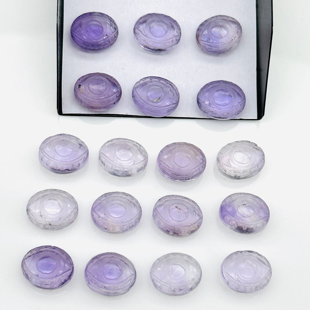 Natural Pink Amethyst Evil Eye Beads, Hand Carved Gemstone Beads, Loose Oval Eye Beads, Evil Eye Charm Beads, Loose Carving Beads 10X12 MM