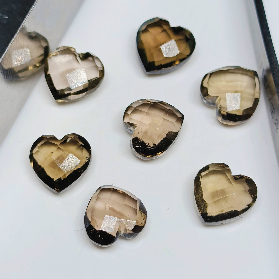 Smoky Quartz Heart Beads: Hand Carved Faceted Briolette, 8mm Gemstone