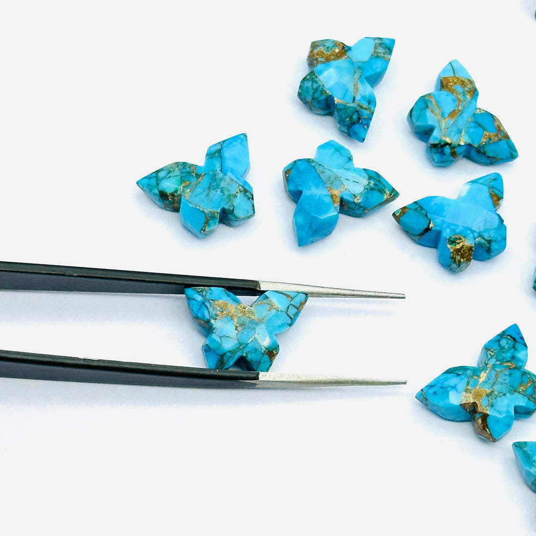 Faceted Copper Turquoise Butterfly Beads: Carved Gemstone (14x10 MM)