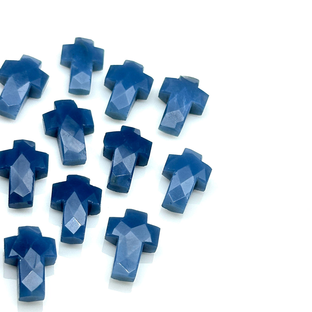 Faceted Blue Opal Cross Beads: Natural Gemstone Charms (15mm)