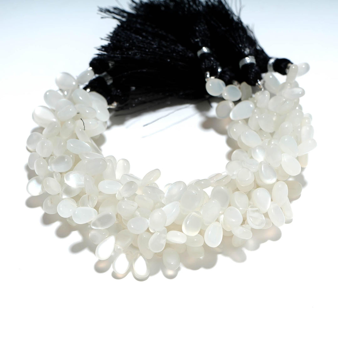 Natural White Moonstone Pear Shape Beads, Flashy Moonstone Smooth Pear Side Drill Beads, Fancy Pear for Jewelry Making, 7 Inch, 8-9 MM