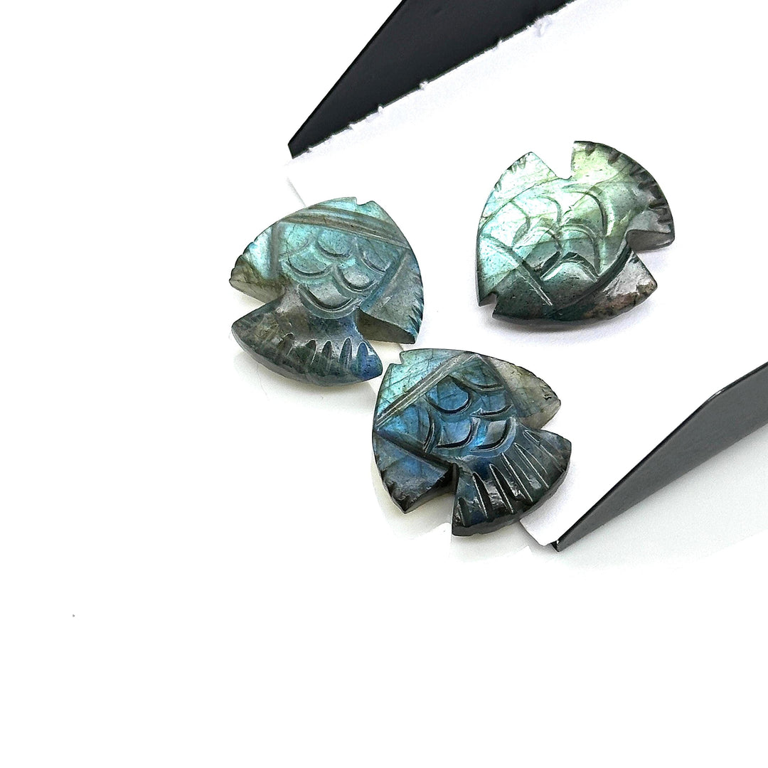 Carved Labradorite Fish Shape Gemstone, Flashy Labradorite Fish Shape Stone, 19X21 MM Loose Gemstone Fishes for Jewelry Making, Mermaid Fish