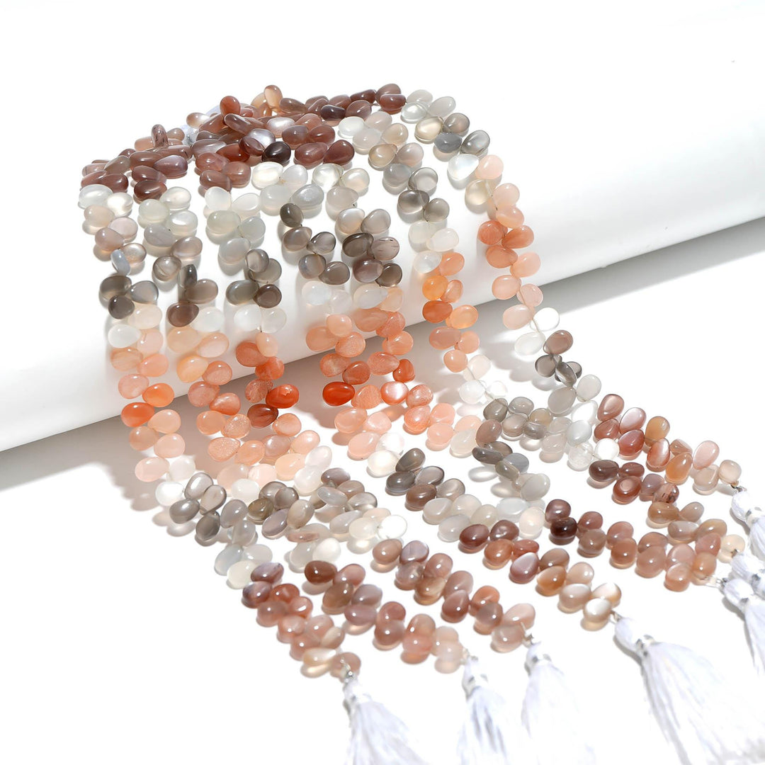 Multi Moonstone Pear Shape Beads, Chocolate, Peach, White, Gray Moonstone Smooth Pear Side Drill Beads for Jewelry Making, 7 Inch, 8-9 MM