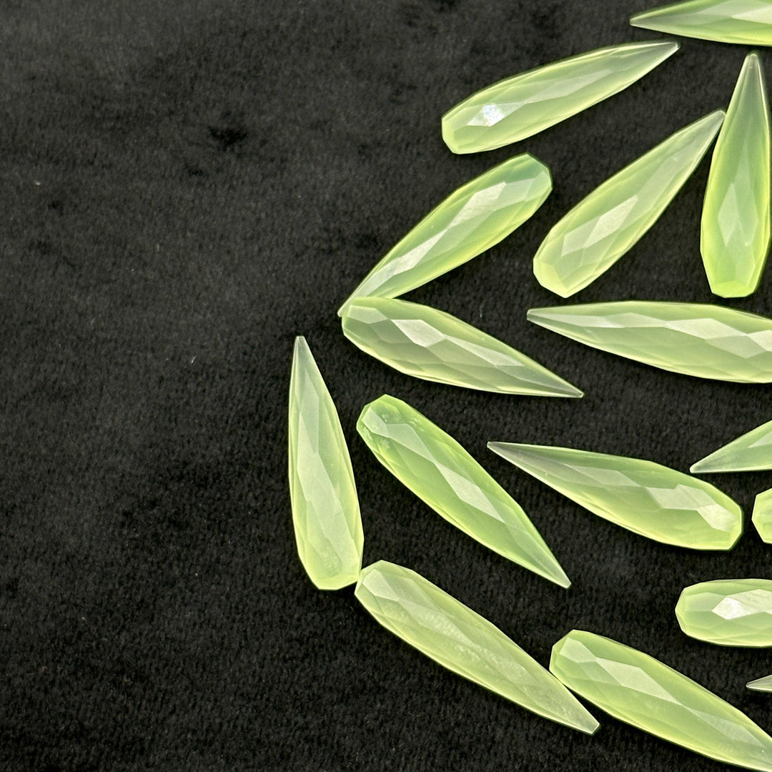 Green Chalcedony Long Drop Shape Briolette's, Faceted Teardrop Beads, 7X30 MM Green Color Drops for Earring Making, Loose Drops on Wholesale