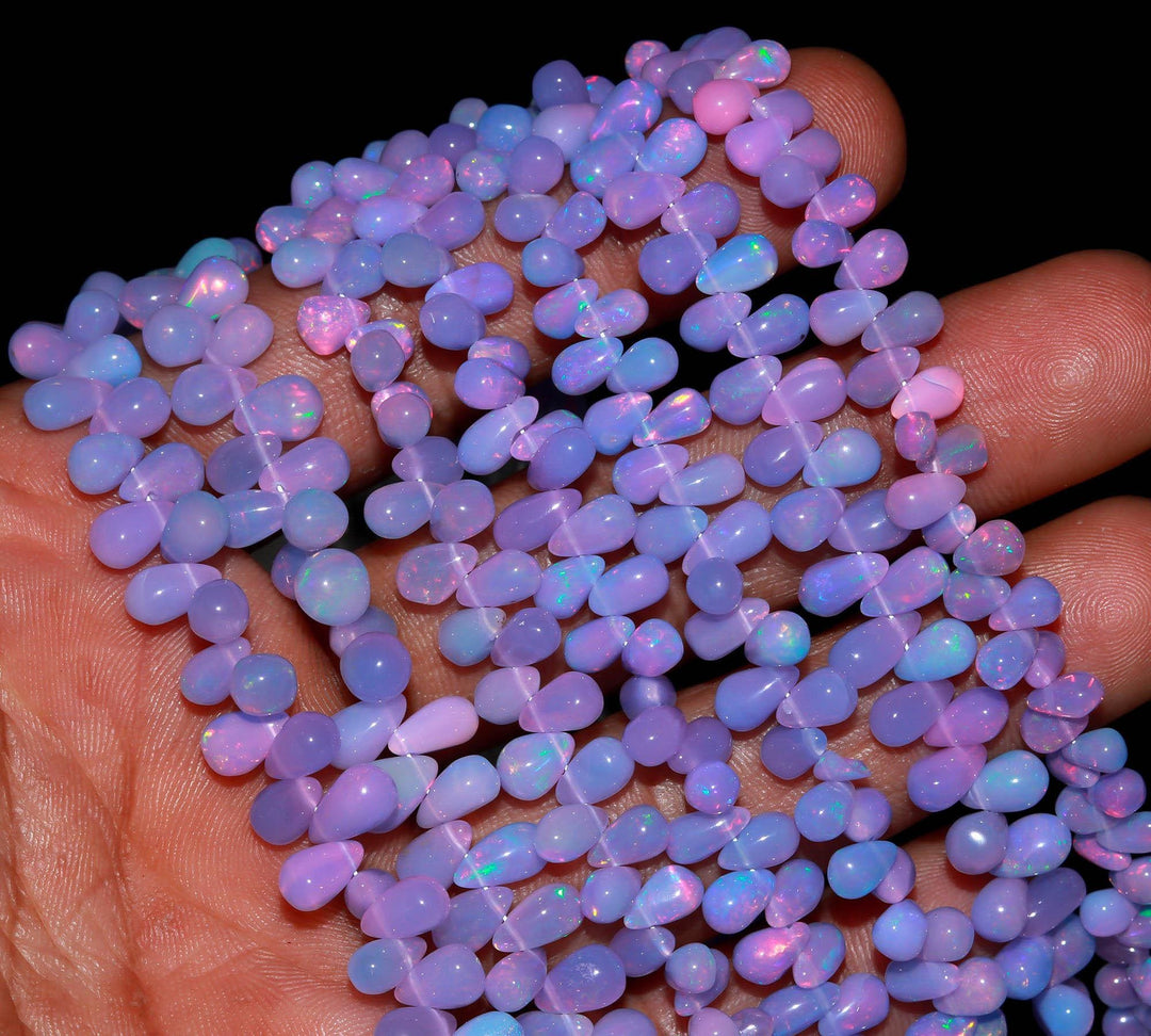 Lavendar Ethiopian Opal Drop Shape Beads, AAA Fire Ethiopian Opal Smooth Drop Beads, 4-6 MM Jewelry Making Gemstone Beads