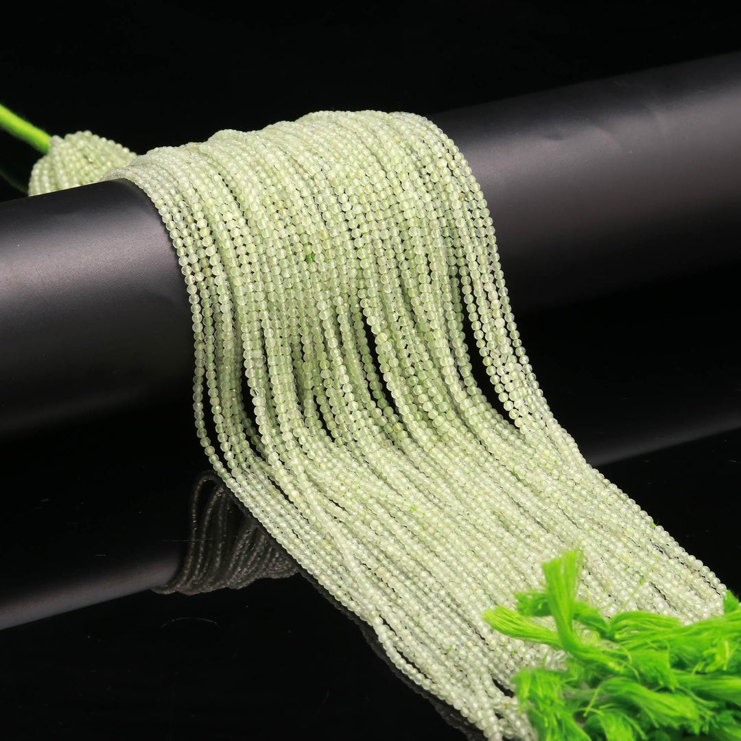 Natural Prehnite Round Beads, Green Prehnite Micro Faceted Round Beads, Loose Crystal Beads for Jewelry Making, 13 Inches, 2-2.5 MM