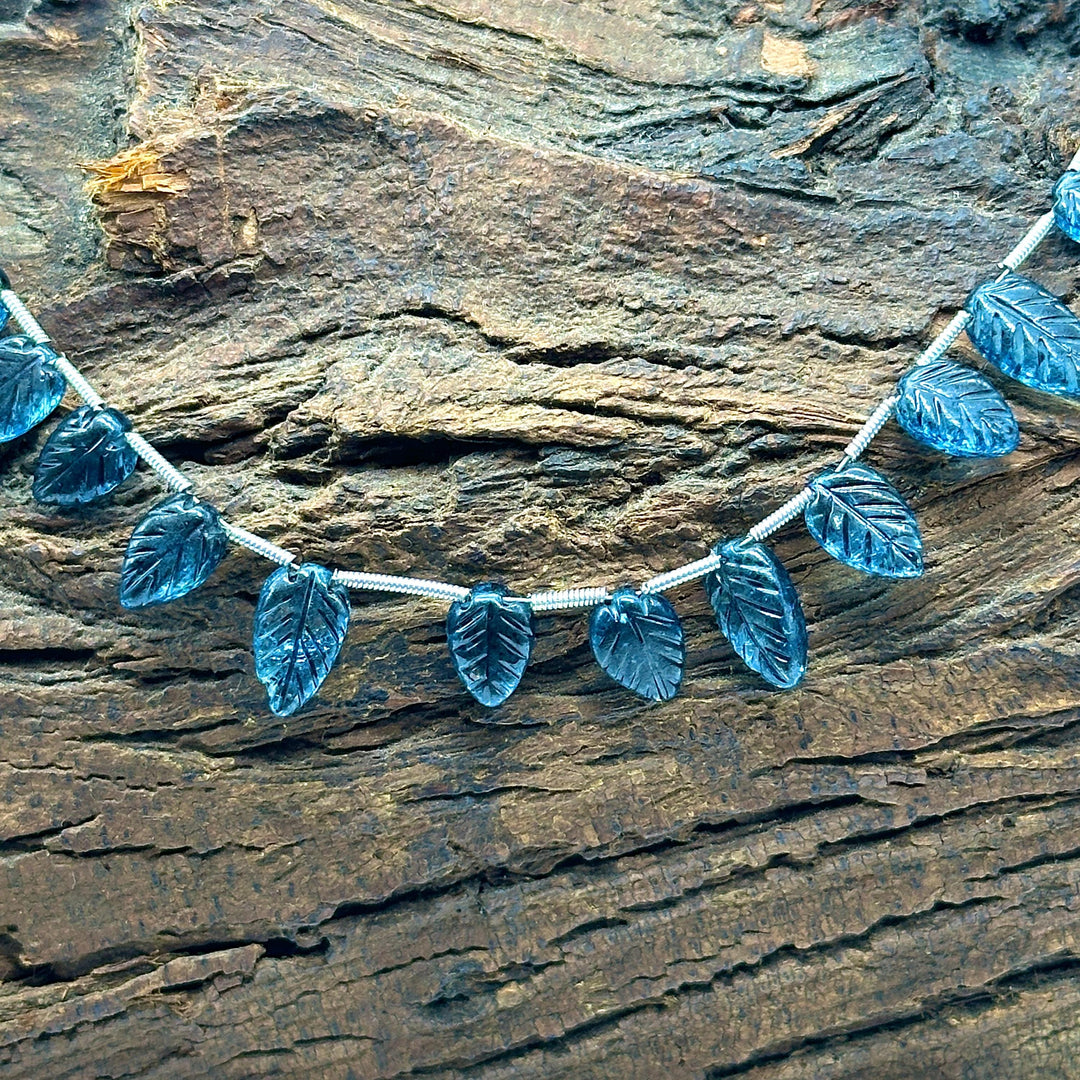 Fancy London Blue Topaz Leaf Shape Beads, Coated Blue Topaz Leaf Briolette's, Hand Carved Beads For Jewelry 8-11 mm, 8" Strand Loose Beads