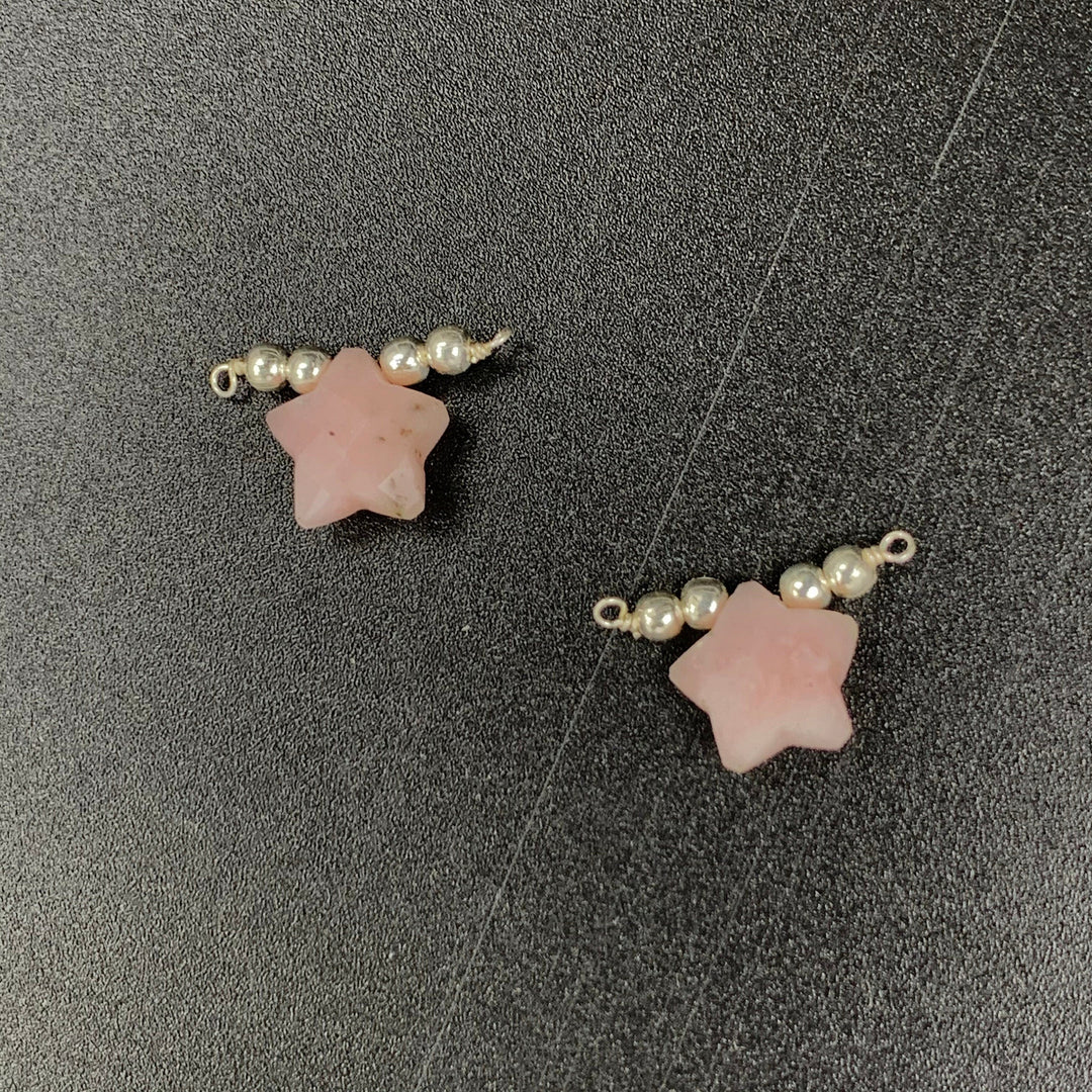 2 pcs Natural Pink Opal Star Shape Gemstone Jewellery Making Charm With 925 Silver, Pendant Charms, Jewellery Making Beads 10 mm (Approx)