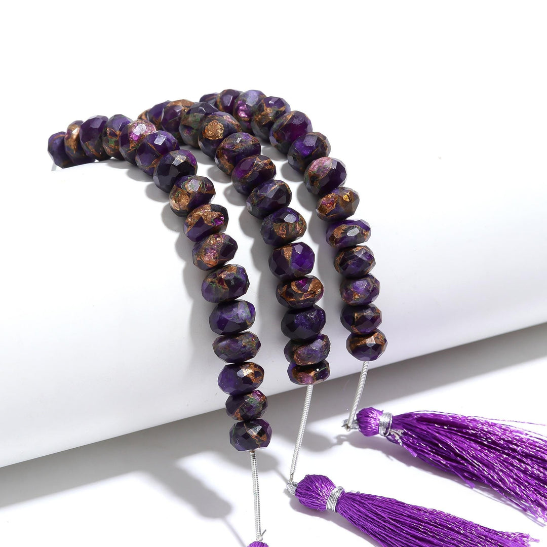 AAA Copper Amethyst Faceted Beads, Copper Amethyst Faceted Rondelle Beads, 9-10 MM Healing Gemstone Beads for Jewelry, Amethyst Loose Beads
