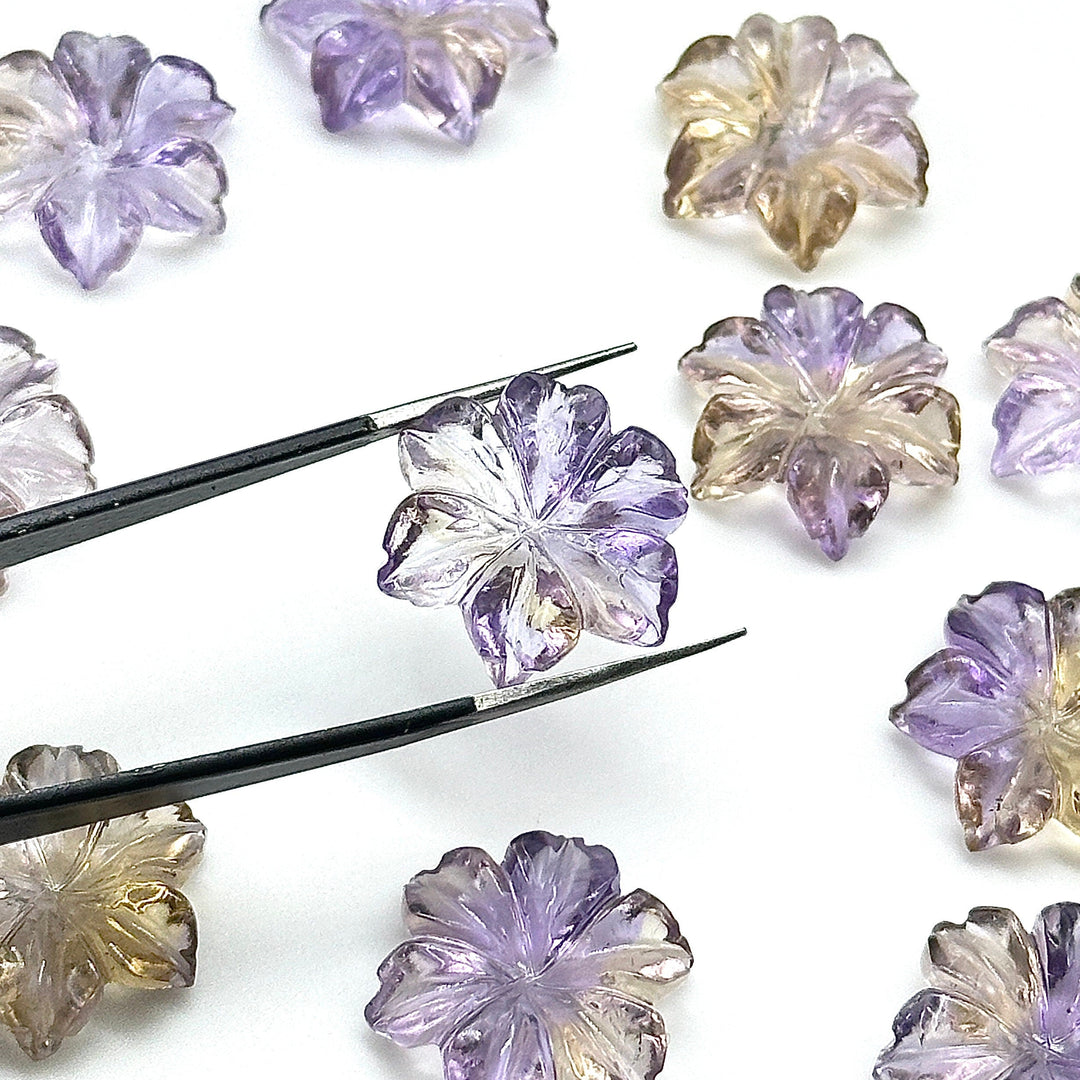Beautiful Natural Ametrine Carved Flower, Hand Carved Flower Shape Gemstone, 18 mm Naturally Carved Flower for Jewelry, Carved Crystal