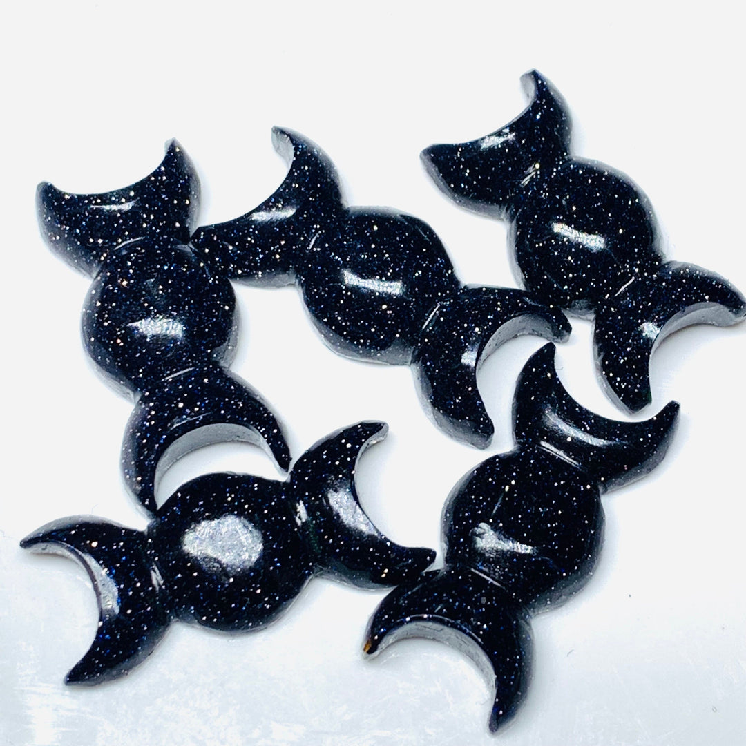2,3,4,5 Pcs Black Sunstone Hand Carved Triple Moon Shape, Carved Triple Moon Shape Gemstone For Jewellery, 22X10 mm