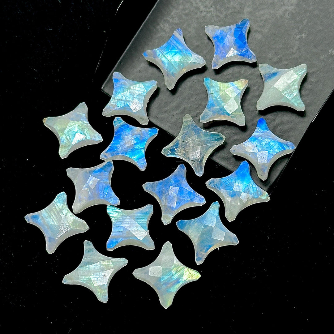 Top Quality Rainbow Moonstone Ninja Star Shape Beads, Natural Rainbow Moonstone Star Gemstone Beads, 15 MM, Star Shape Briolettes, Crystals