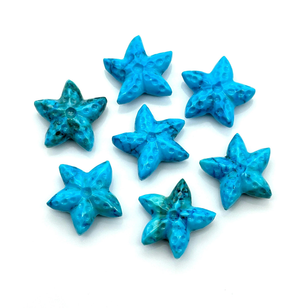 AAA Turquoise Hand Carved Star Fish Shape Beads, Blue Turquoise Star Fish Shape Gemstones, Star Fish Carvings, Rare Findings, 20 MM
