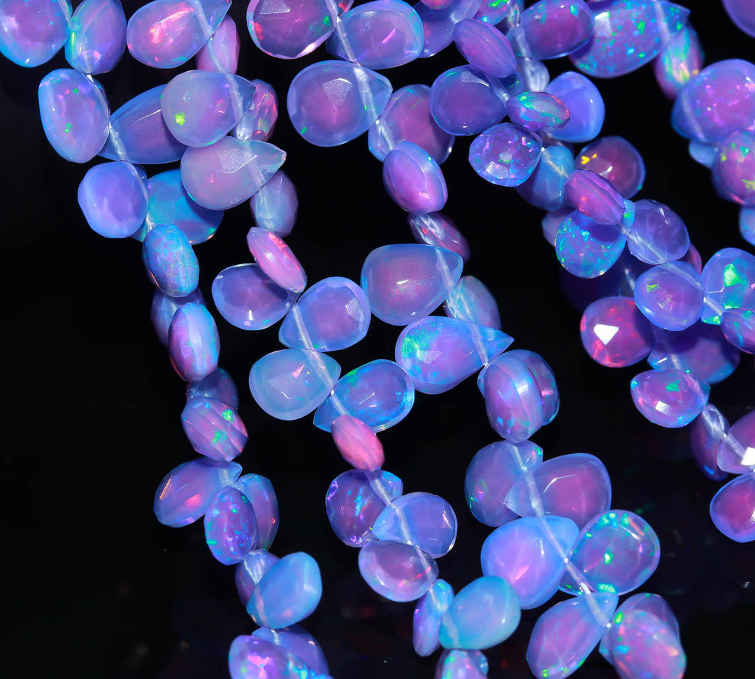 Purple Ethiopian Opal Pear Shape Beads, AAA Fire Ethiopian Opal Faceted Pear Beads, Purple Opal Gemstone Beads, 7-9 MM Jewelry Beads