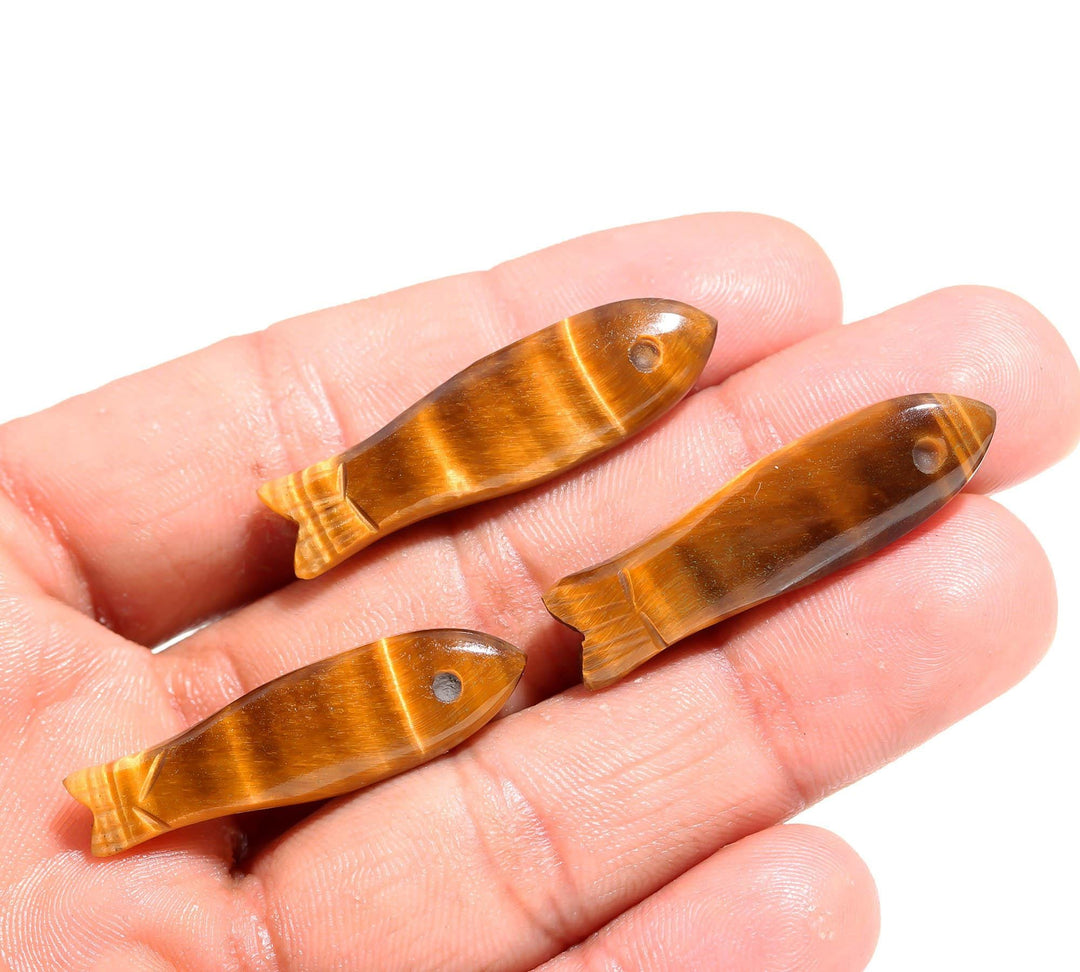 Natural Tiger Eye Carved Fish Shape Gemstone, Tiger's Eye Healing Fish Charms for Jewelry Making, Reiki Crystals Gifts, 30X10 MM