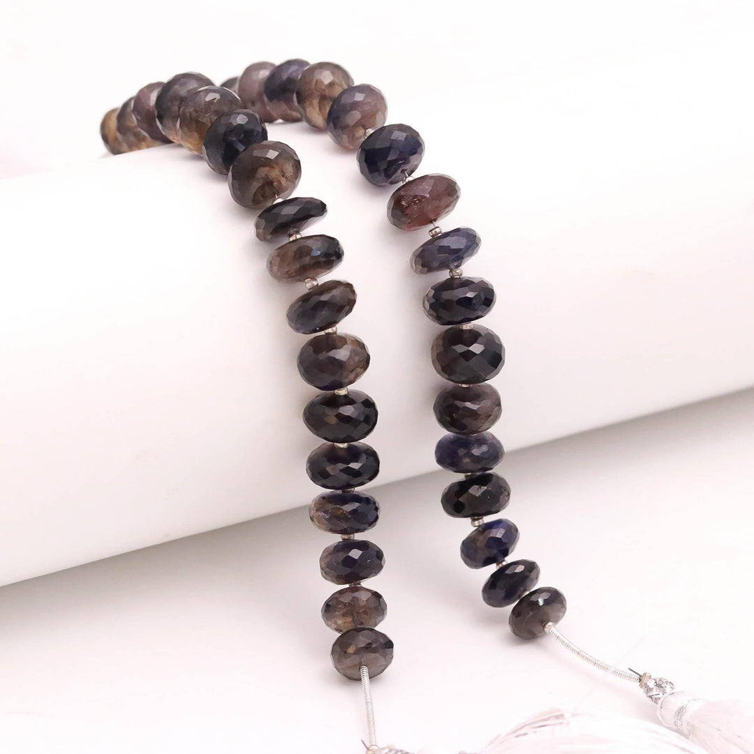 Natural Iolite Rondelle Shape Beads, Blue Iolite Faceted Gemstone Beads, 9 - 11 MM AAA Iolite Beads for Jewelry Making 4 Inch Strand