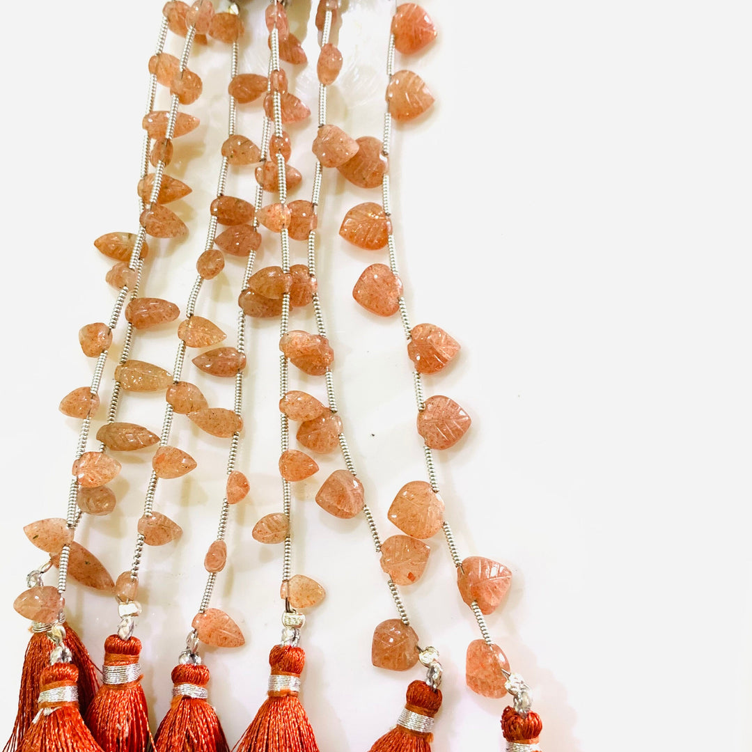 2,3,4,5,6 Pcs 100% Natural Sunstone Leaf Shape  Gemstone Briolettes, Hand Carved Leaf  Briolettes, Carved Briolettes, Gemstone For Jewellery