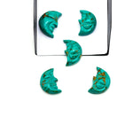 Load image into Gallery viewer, Hand Carved Copper Turquoise Moon Face Charm: Green Gemstone (18X13 MM)