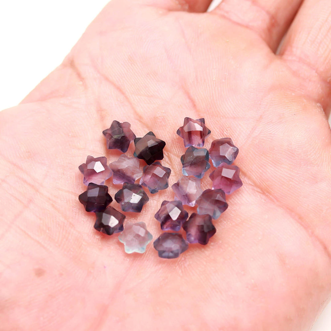 Natural Multi Fluorite Star Shape Beads, AAA Fluorite Star Shape Beads, 6 MM Star Shape Gemstone for Jewelry, 6 Sides Carving Star Beads