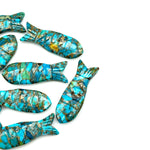 Load image into Gallery viewer, Natural Copper Turquoise Fish Carving Beads, Jewelry Making Gemstone Fish Shape Crystals, 30X10 MM