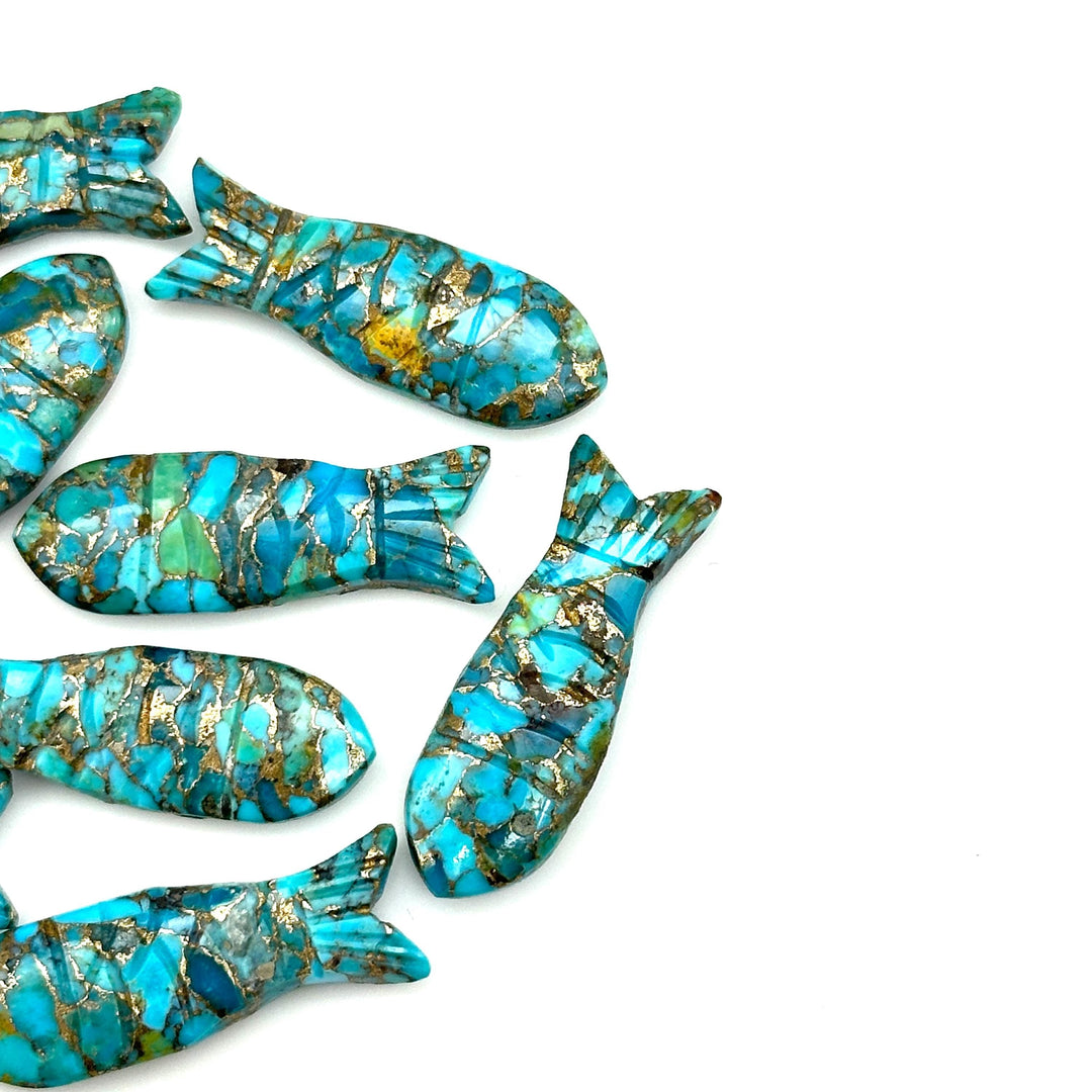 Natural Copper Turquoise Fish Carving Beads, Jewelry Making Gemstone Fish Shape Crystals, 30X10 MM