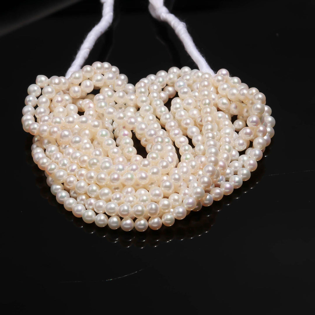 Natural White Smooth Round Pearls, Freshwater Plain Round Pearl Beads, High Luster Pearl for Necklace Making, 4-4.5 MM Pearls, 5 Inch Strand