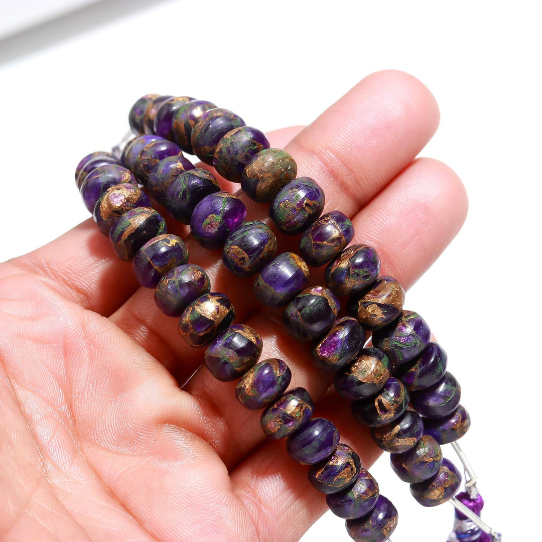 AAA Copper Amethyst Smooth Beads, Copper Amethyst Smooth Rondelle Beads, 9-10 MM Healing Gemstone Beads for Jewelry, Amethyst Loose Beads