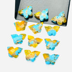 Load image into Gallery viewer, Sparkling Mohave Copper Turquoise Butterfly Shape Carving Beads, Faceted Butterfly Gemstone, Blue &amp; Yellow Turquoise Carving Beads 14x10 MM