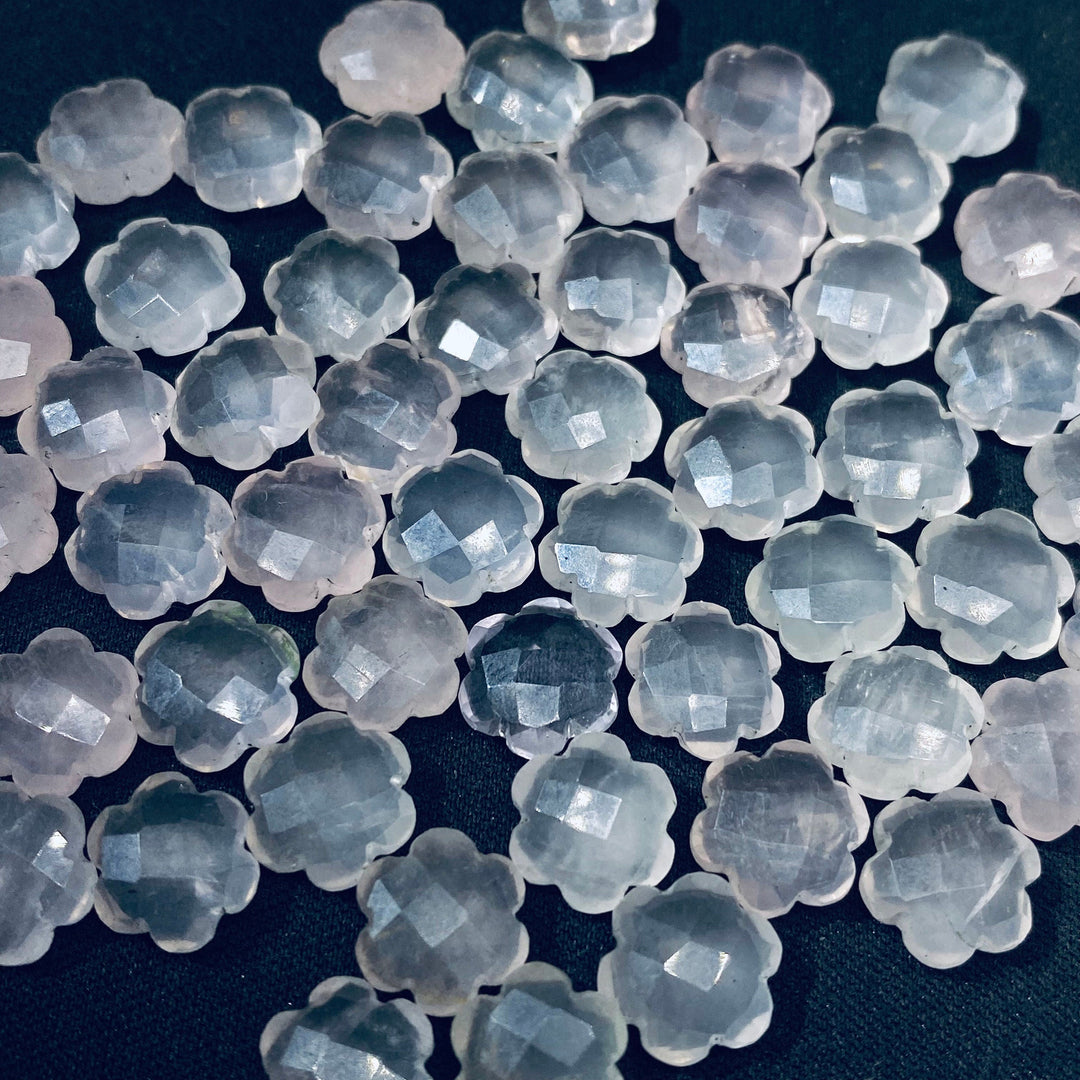 2,3,4,5 Pcs Natural Rose Quartz Hand Carved Flower Shape, Carved Flower Shape Gemstone For Jewellery, Flower Shape Gemstone, 10 mm
