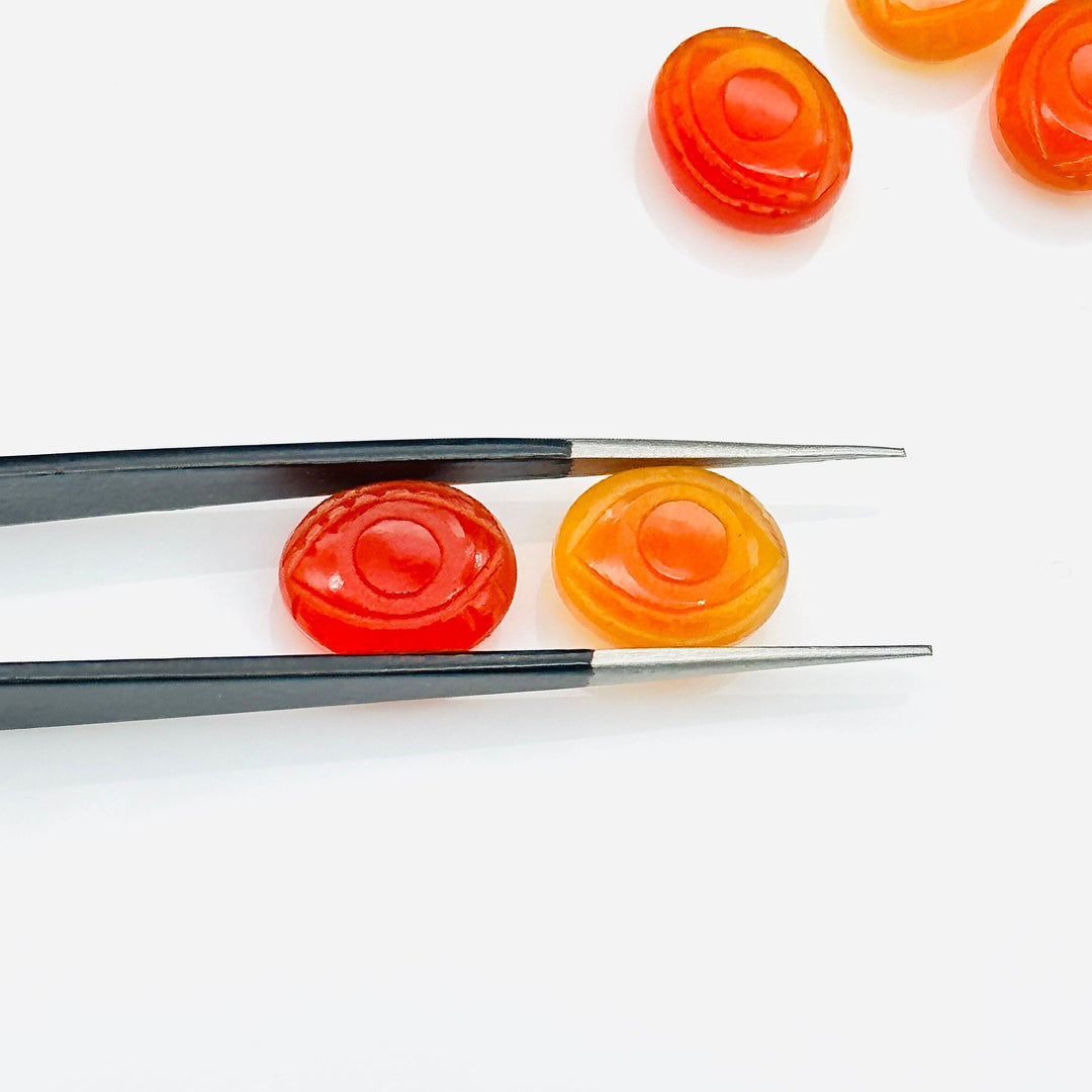 Natural Carnelian Carved Evil Eye Gemstone, Healing Carnelian Gemstone Beads, Evil Eye Charm Beads For Jewelry Making, Carving Beads 10X12MM