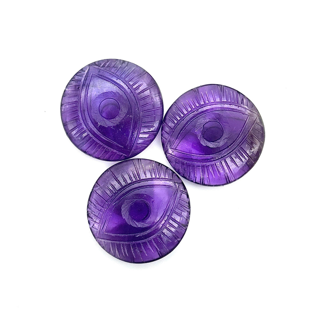 Purple Amethyst Evil Eye Shape Gemstone, Natural Amethyst Hand Carved Stones, 28 MM, Round Evil Eye Carving, Unique Amethyst Carvings