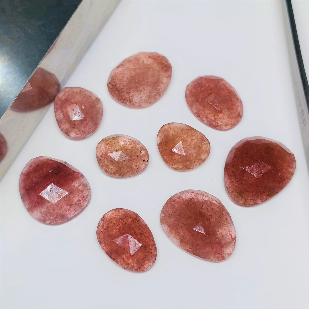 2 pcs A-one Quality strawberry quartz Fancy Shape Rosecut, faceted rosecuts, freeform flat gemstone for jewelry 6X8 12X14  mm