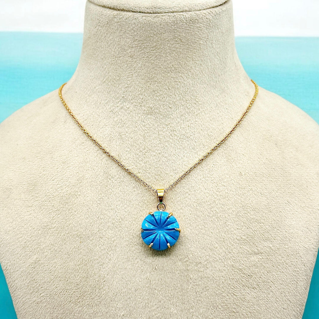 AAA Blue Turquoise Flower Pendant, Turquoise Hand Carved Flower Necklace, Flower Gemstone Necklace For Her, 17 mm Flower, Bridesmaid Gifts