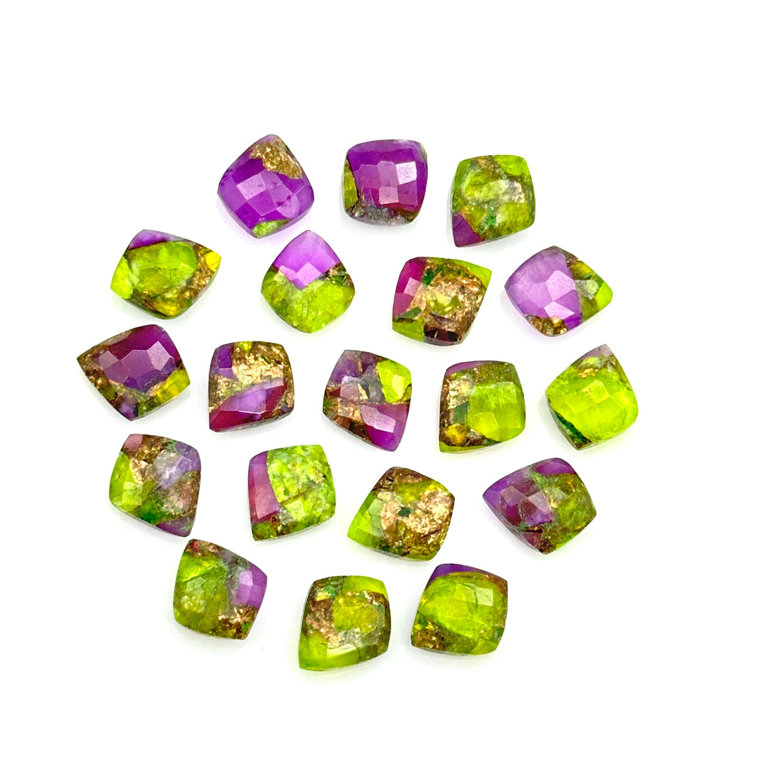 Neon UV Light Beads, Neon Green & Purple Turquoise Leaf Shape Beads, Turquoise Faceted Leaves Briolette's, Hand Carved Leaf Beads, 10X12 mm